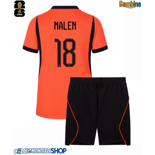 Maglie da calcio Paesi Bassi Donyell Malen #18 Prima Maglia Bambino Mondiali 2026  Manica Corta + Pantaloni corti)